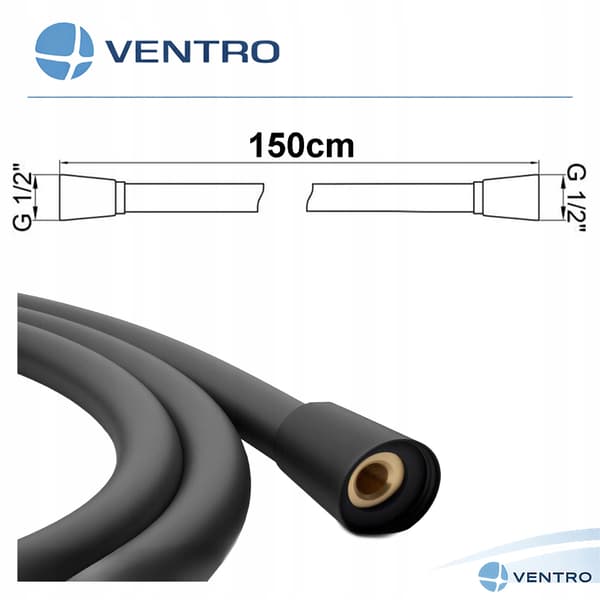 SILIKONE BRUSERSLANGE 150 cm glat SORT PVC 360° GUMMI