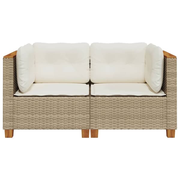 vidaXL Hörnsoffmoduler med kuddar, 2 st, beige, polyrotting