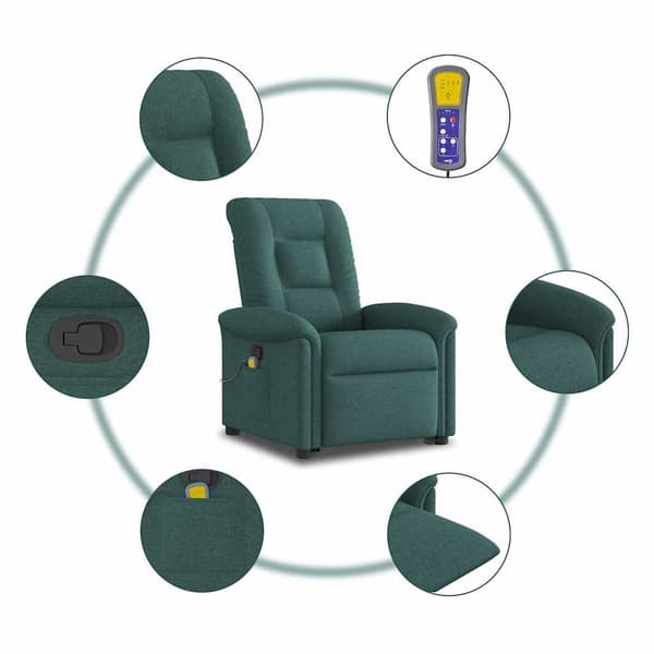 vidaXL Lyftbar massagefåtölj mörkgrön tyg