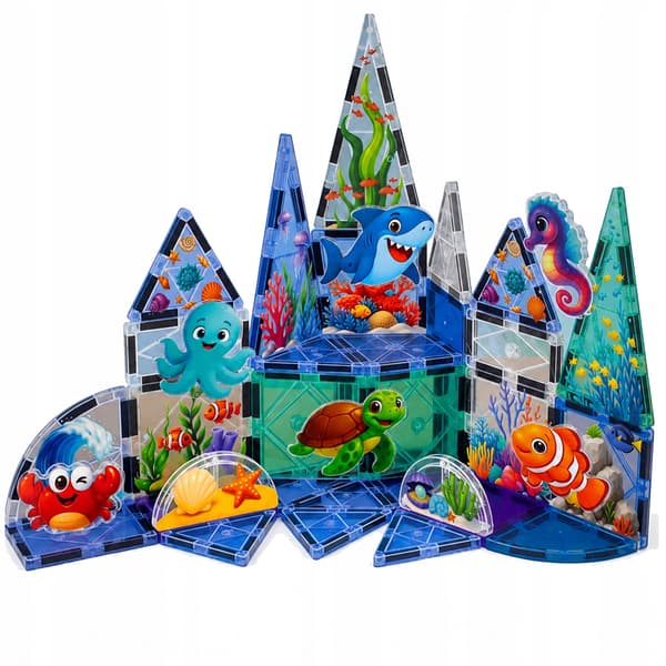 Set med magnetiska byggklossar 3D stora paneler Sea World 40 st.