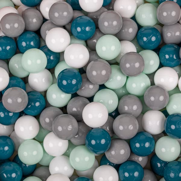 KiddyMoon plastikbolde 7 cm mørk turkis-grå-hvid-mint 50 legetøjsbolde sæt