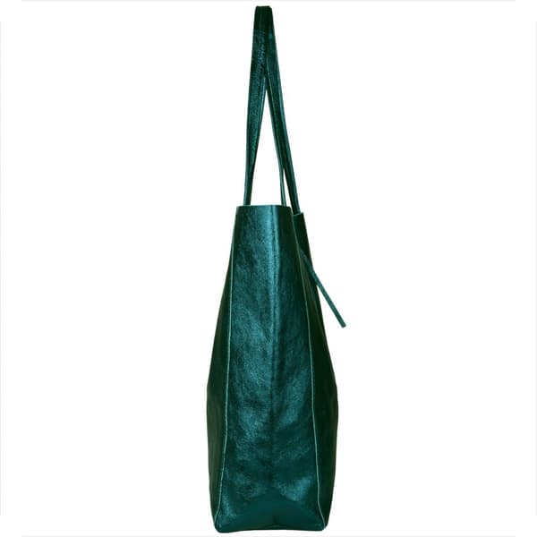 Let læder shopper taske i smaragdgrøn metallic