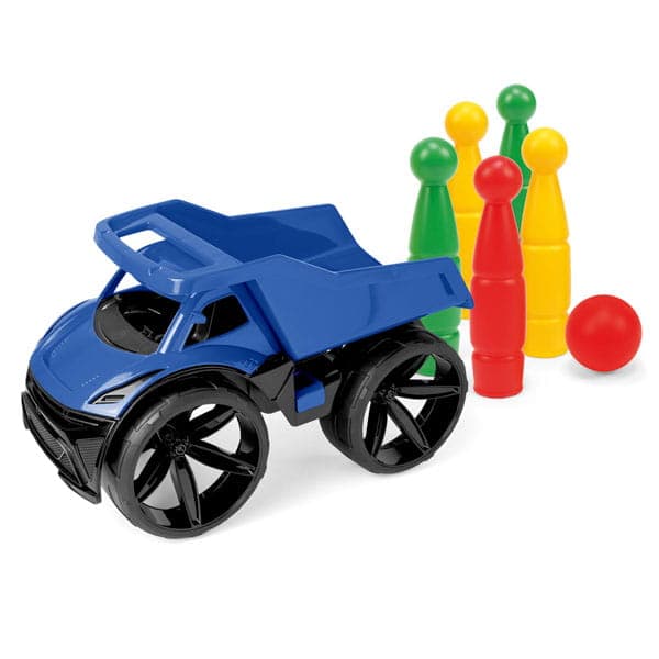 Maximus marinblå tippbil + bowlingkäglor 64023
