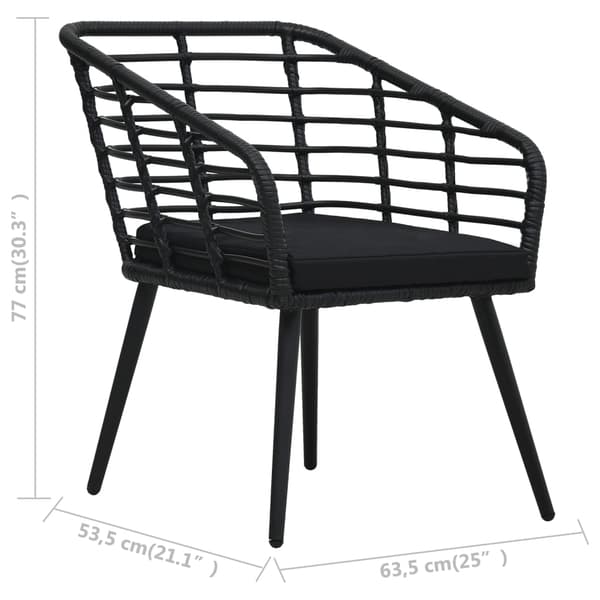 vidaXL 3-delt bistrosæt, PE-rattan, sort