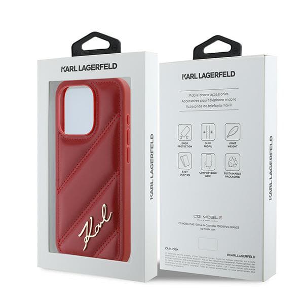 Karl Lagerfeld Diagonal Quilted Script-skal till iPhone 15 Pro Max, Röd