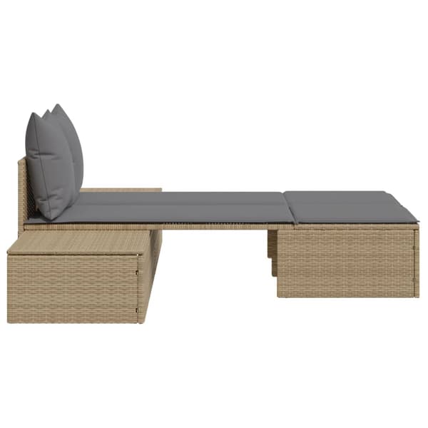 vidaXL Dubbel dagbädd med kuddar, beige, polyrotting