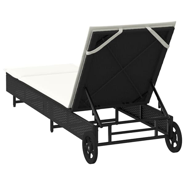vidaXL liggestol med hjul og hynde, sort, polyrattan