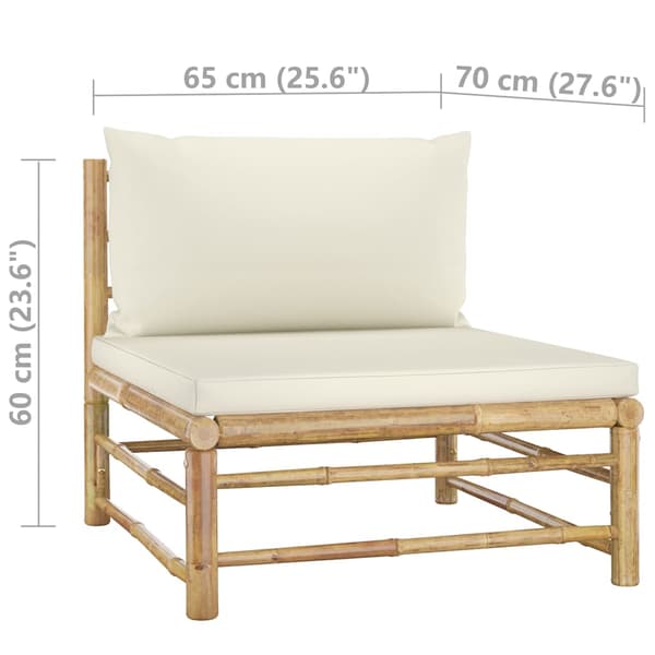 vidaXL 3-delat trädgårdsmöbelset, krämfärgade dynor, bambu