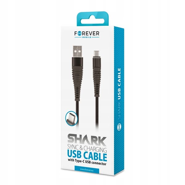 Forever Shark USB - USB-C Kabel 1,0 m 2A SORT