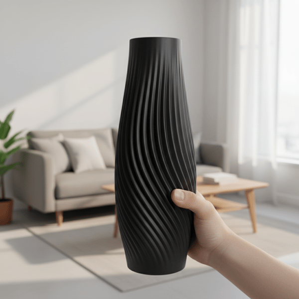 Slank sort dekorativ vase til blomster, moderne design
