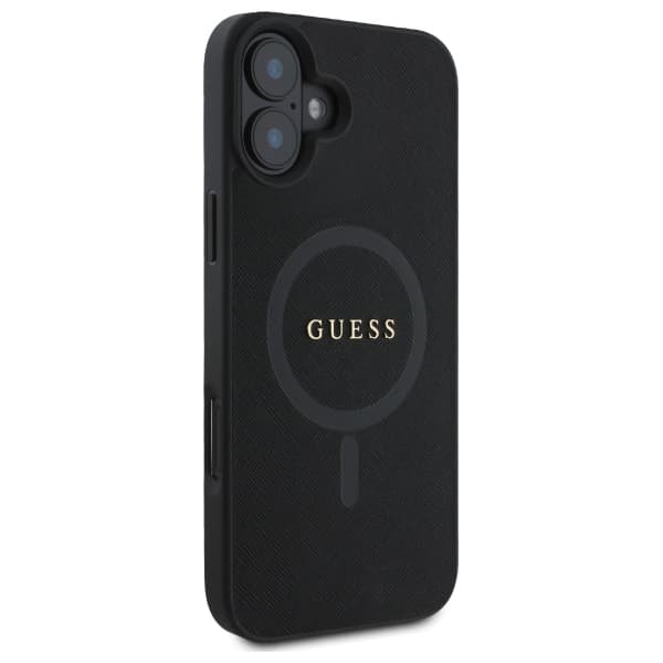 Guess Saffiano Classic Logo MagSafe-etui til iPhone 16, sort