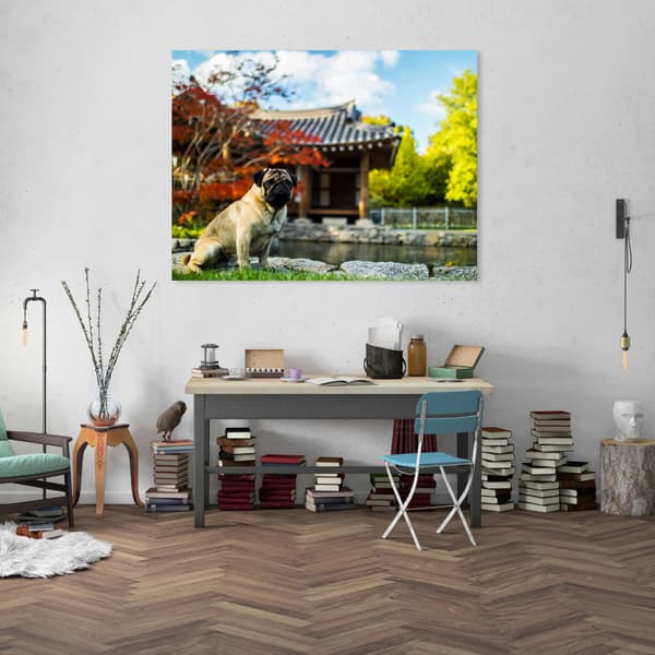 Lærredstryk Dyr Mops Hund 90x60 cm