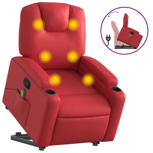 vidaXL Lyftbar massagefåtölj, röd, konstläder