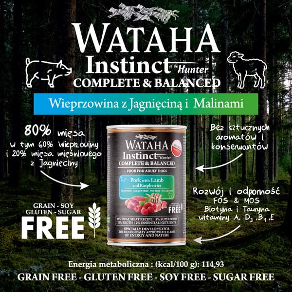 WATAHA INSTINCT 80% FLÄSKKÖTT MED LAMM OCH HALLON 400G