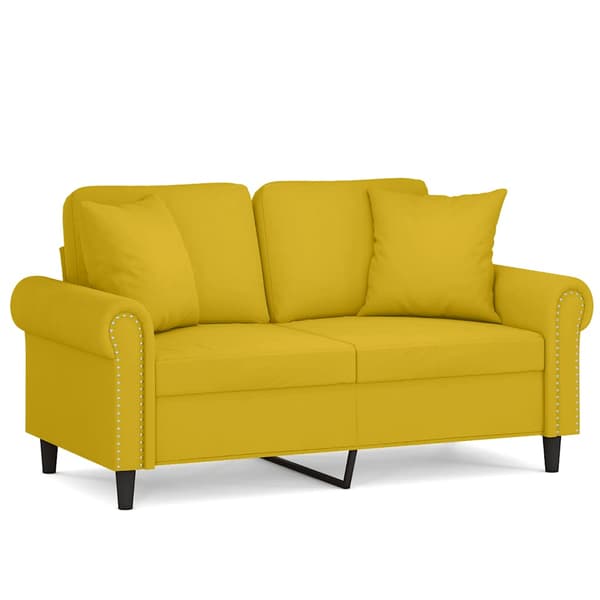 vidaXL 2-sitssoffa med kuddar, gul, 120 cm, sammet