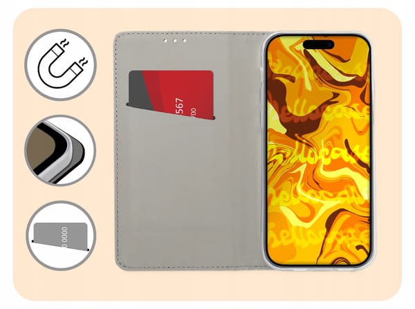 Etui til IPHONE 17 SMART MAGNET LUKKET TEGNEBOG SORT + GLAS