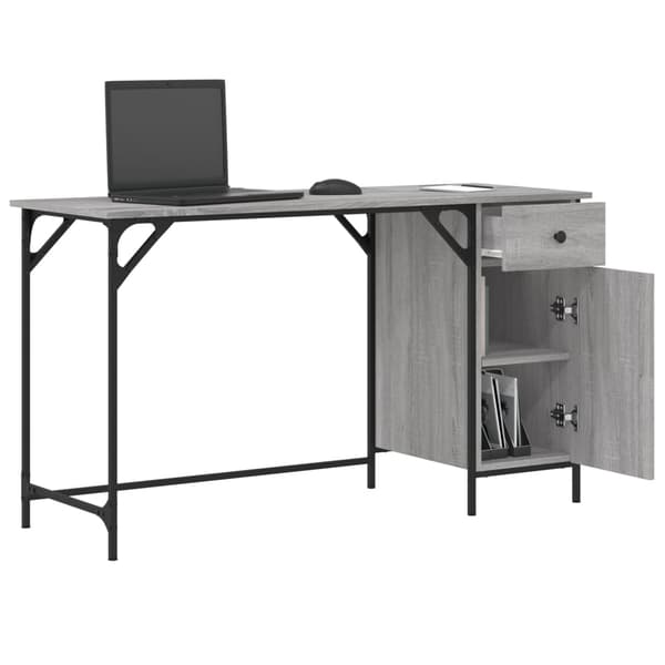 vidaXL computerbord, grå Sonoma-eg, 131x48x75 cm
