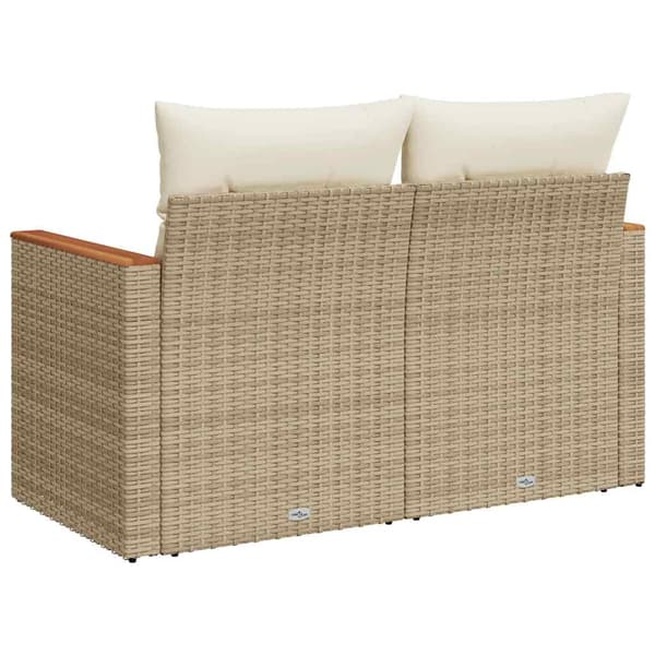 vidaXL Trädgårdssoffa med kuddar, 2-sits, beige, polyrotting