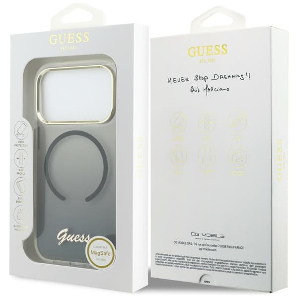 Guess IML Gradient Script Metal MagSafe-etui til iPhone 17 Pro, sort