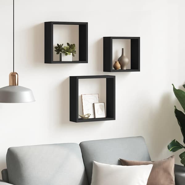 vidaXL kubeformede væghylder, 3 stk., sort, MDF