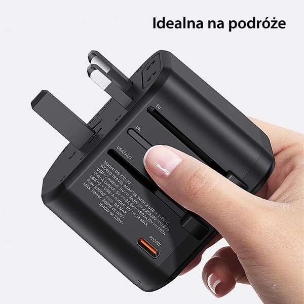 USAMS 2xUSB+1xUSB-C T59 20W 4-i-1 netværksadapter US/AU/EU/UK sort