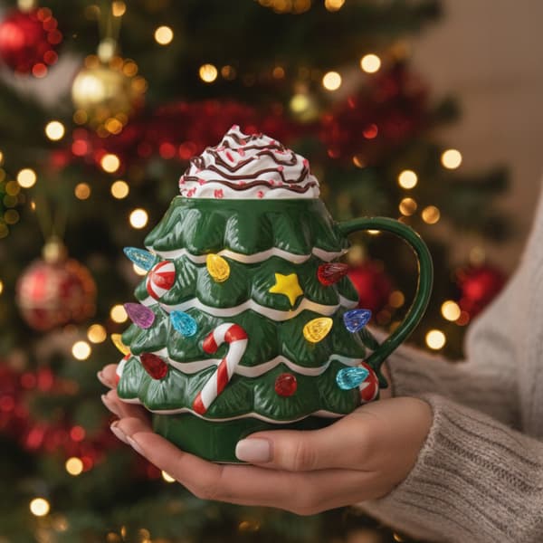 Julmugg glødende julegrn LED julemandsgave 200ml