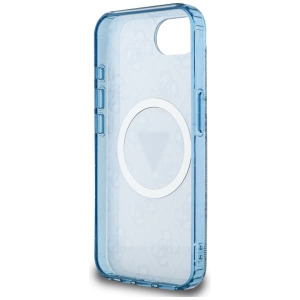 Guess IML Metal Glitter 4G Circle Triangle MagSafe-etui til iPhone 16e blå
