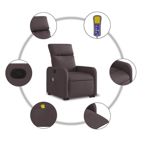 vidaXL Lyftbar massagefåtölj mörkbrunt tyg