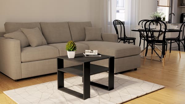 Sort sofabord 55x55cm loft retro bord bænk