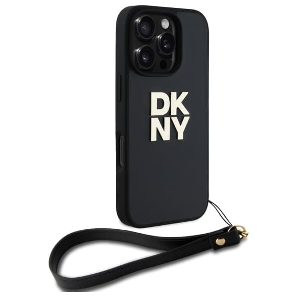DKNY Wrist Strap Stock Logo-cover til iPhone 16 Pro, sort
