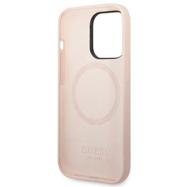 Guess Silikone Logo Plade MagSafe-etui til iPhone 14 Pro Max, Pink