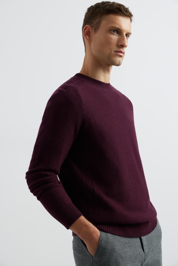Mikromønstret sweater med rund hals L