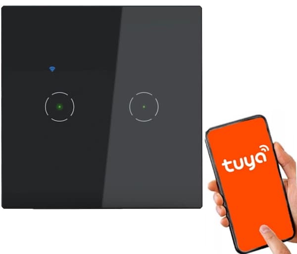 Tuya Smart Home Wi-Fi-styret dobbelt LED-switch sort