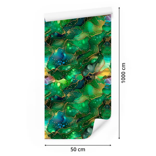 Musteenvihreä, pullonvihreä ja merensininen tapetti 50x1000 cm
