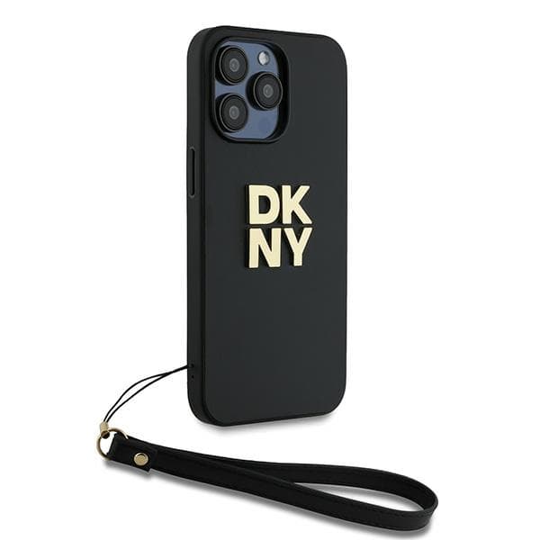 DKNY Wrist Strap Stock Logo-cover til iPhone 15 Pro Max, sort