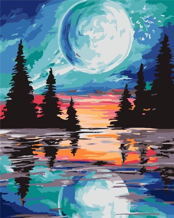 Maleri efter tal - Fuldmåne 40x50cm
