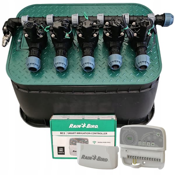 Rain Bird 5-sektioners sæt: manifold med kompressor, RC2, bundkar, PE 25