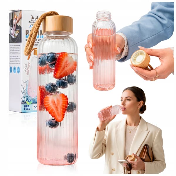 550 ml rillet glasvandflaske (lyserød)