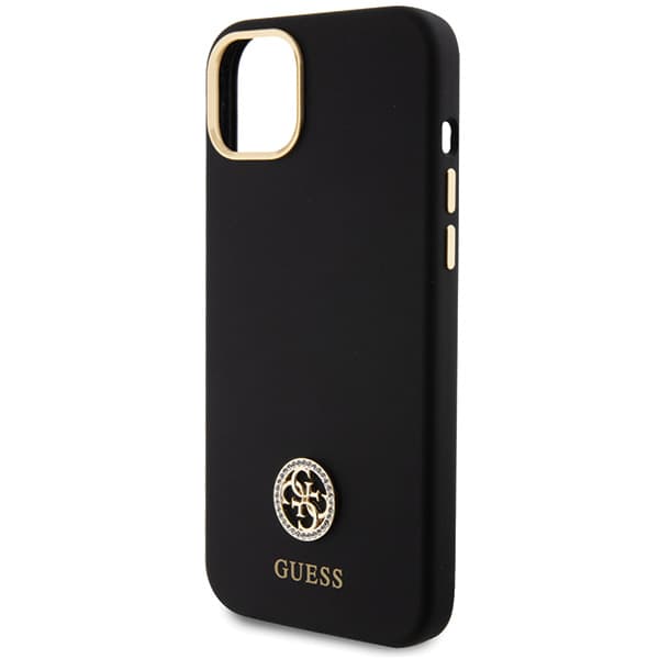 Guess Silikone Logo Strass 4G Etui til iPhone 15 Plus, Sort