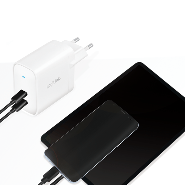 LogiLink 40W GaN USB-C 2x PD-laddare Vit Snabb PPS Compact Cube