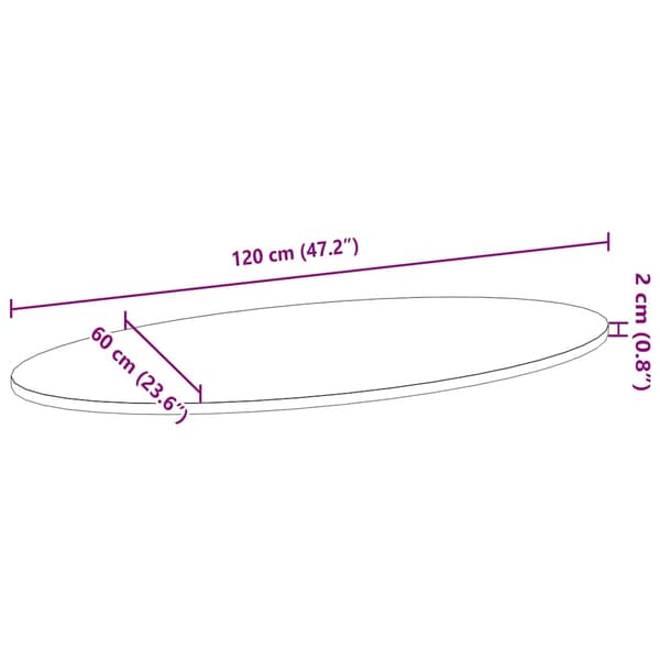 vidaXL bordplade 120x60x2 cm massivt egetræ ovalt