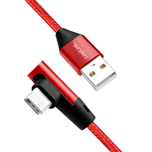 LogiLink USB-C 90° - USB-A -kaapeli 1 m, punainen, 3A, pikalataus