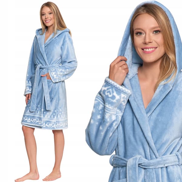Dame badekåbe med hætte og lommer, ekstremt varm, bundet, MORAJ M Pattern1