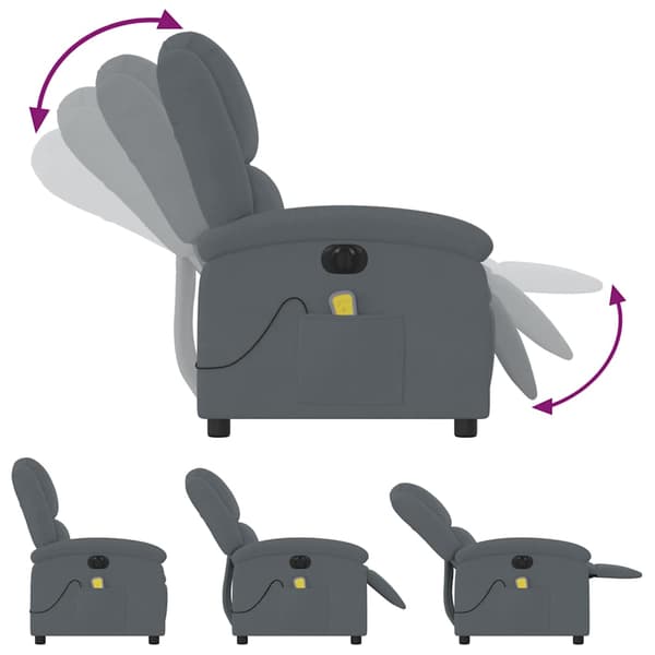 vidaXL Elektrisk massagefåtölj mörkgrå sammet