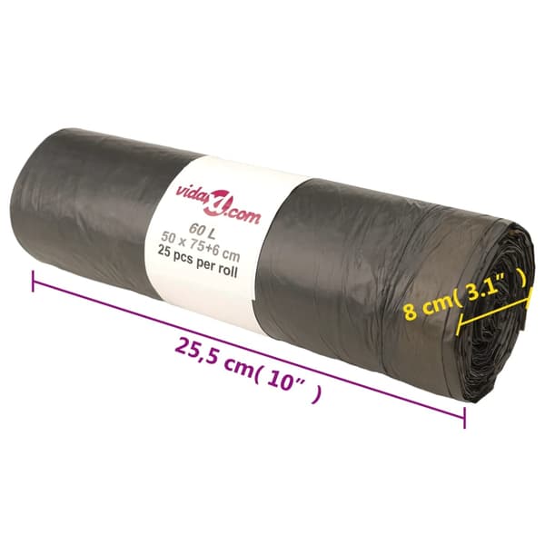 vidaXL affaldsposer, snøre, 250 stk., sorte, 60 l
