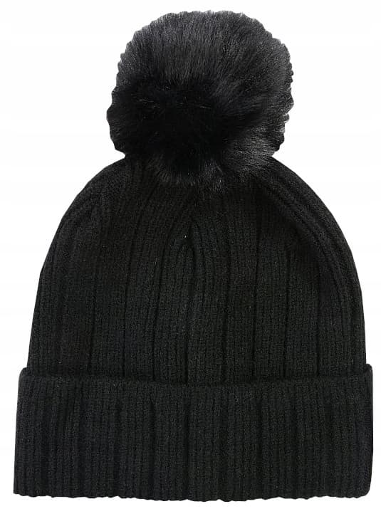 Noviti ungdomsvinterhue med pompon og striber sort 54/58 cm