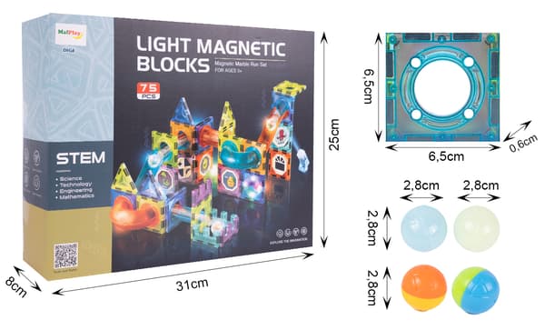 Magnetiske lysende klodser 75 stykker