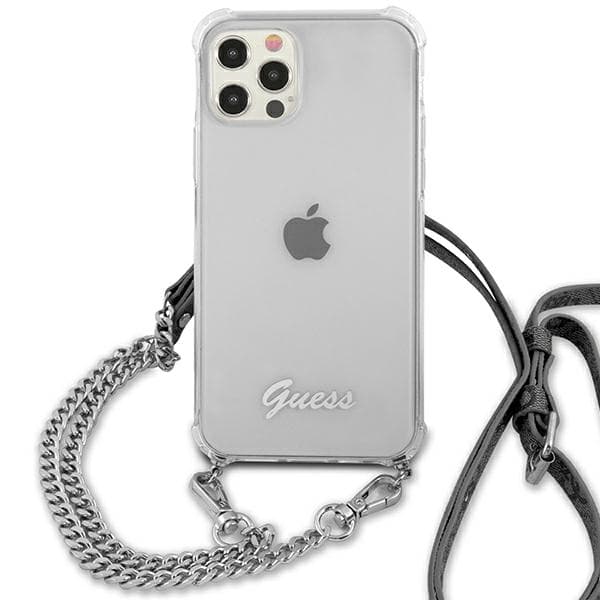 Guess 4G sølvkæde-etui til iPhone 12/12 Pro, gennemsigtig