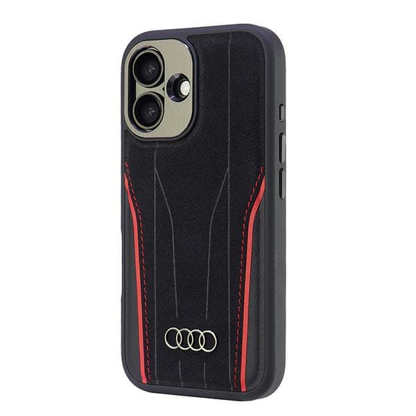 Audi MagSafe-etui i ægte læder til iPhone 16, sort-rød