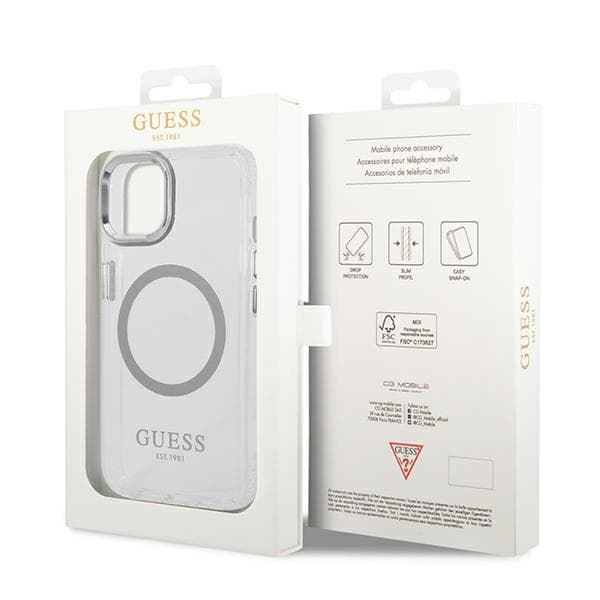 Guess Metal Outline Magsafe-etui til iPhone 14, sølv/sølv